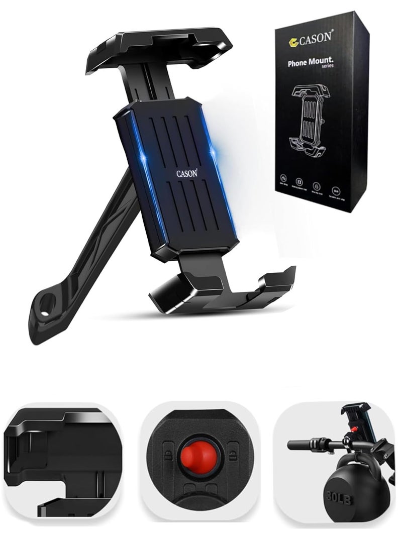 CASON حامل موبايل للدراجات/حامل هاتف للسكوتر مع تركيب مرآة خلفية، مضاد للاهتزاز، قفل تبديل خلفي، وسادات تخفيف الصدمات، دوران 360° ليدعم المقود متوافق مع جميع الهواتف - Image 1