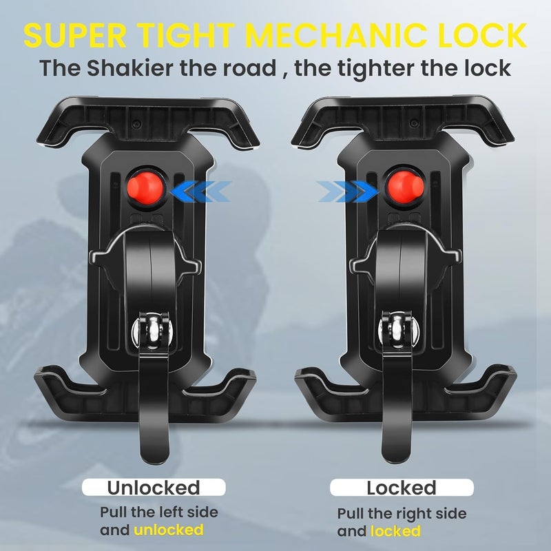 CASON حامل موبايل للدراجات/حامل هاتف للسكوتر مع تركيب مرآة خلفية، مضاد للاهتزاز، قفل تبديل خلفي، وسادات تخفيف الصدمات، دوران 360° ليدعم المقود متوافق مع جميع الهواتف - Image 2