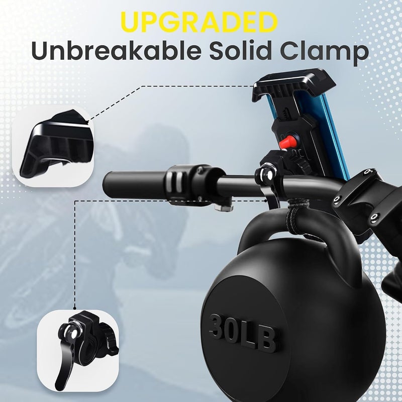 CASON حامل موبايل للدراجات/حامل هاتف للسكوتر مع تركيب مرآة خلفية، مضاد للاهتزاز، قفل تبديل خلفي، وسادات تخفيف الصدمات، دوران 360° ليدعم المقود متوافق مع جميع الهواتف - Image 5