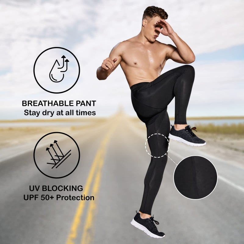 OEBLD Compression Pants Men UV Blocking Running Tights 1 or 2 Pack Gym Yoga Leggings for Athletic Workout - Image 4