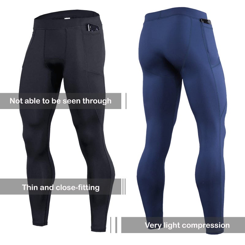 OEBLD Compression Pants Men UV Blocking Running Tights 1 or 2 Pack Gym Yoga Leggings for Athletic Workout - Image 5
