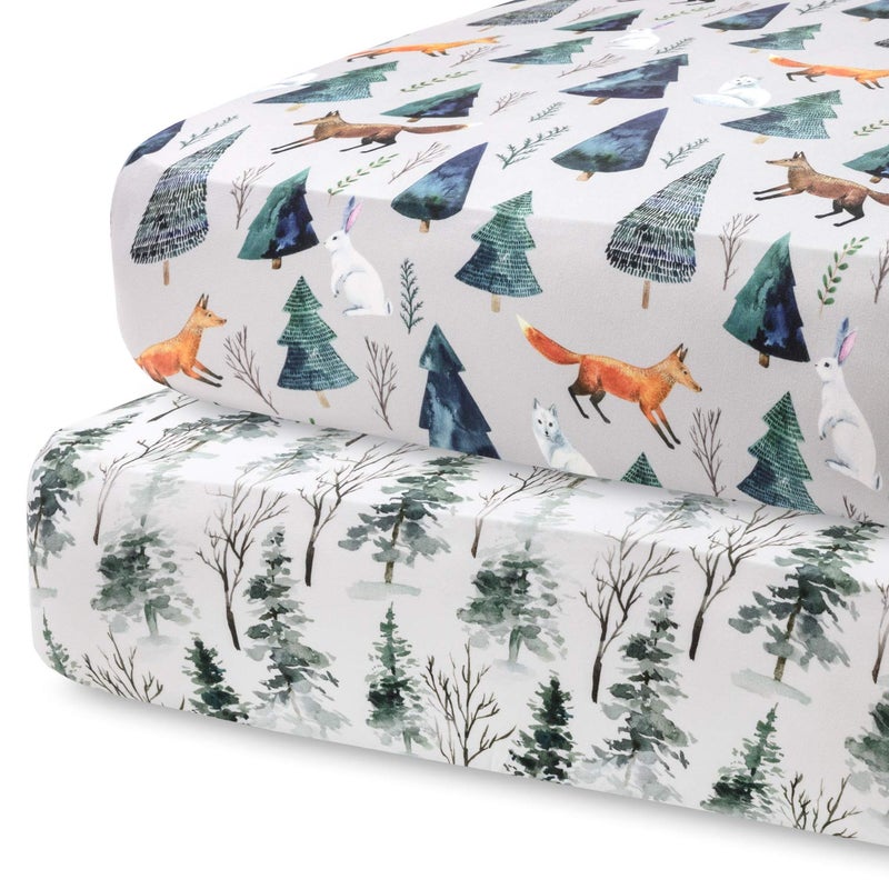 Pobi Baby 2Pack Fitted Crib Sheets for Boys Girl Baby Crib Sheets Neutral Crib Mattress Sheet UltraSoft Cotton Crib Sheets Toddler Bed Sheets Baby Boy Crib Sheets Magical