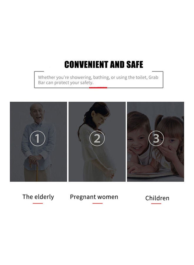 NIBEMINENT Stainless Steel Non-Slip Bathroom Grab Bar with Rubber Grip Silver/Black 2.1 x 16.92inch - Image 3