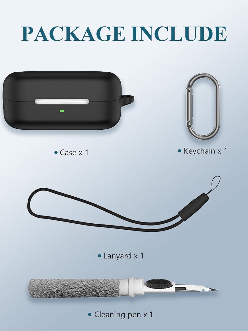 WUNIAK Case for Sony WF-C510 Truly Wireless in-Ear Bluetooth Earbud Headphones, Soft Silicone Protective Portable Scratch Shock Resistant Shell with Cleaner Kit & Carabiner & Lanyard，Black - Image 3