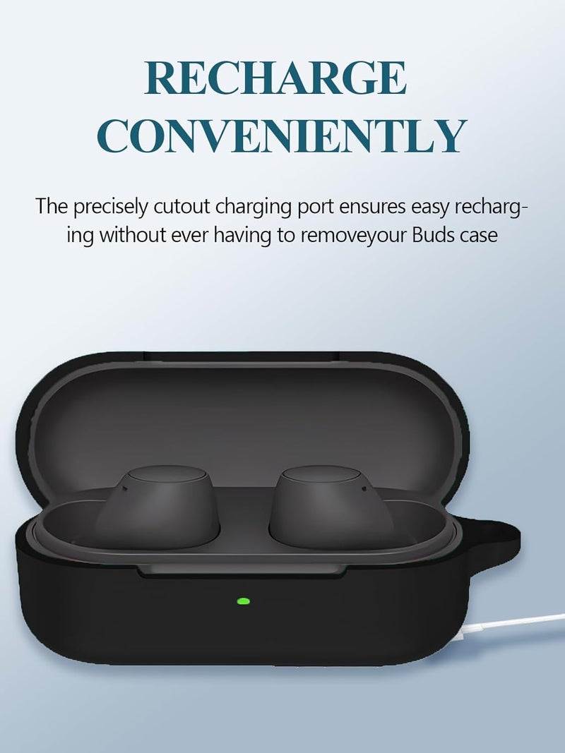 WUNIAK Case for Sony WF-C510 Truly Wireless in-Ear Bluetooth Earbud Headphones, Soft Silicone Protective Portable Scratch Shock Resistant Shell with Cleaner Kit & Carabiner & Lanyard，Black - Image 5