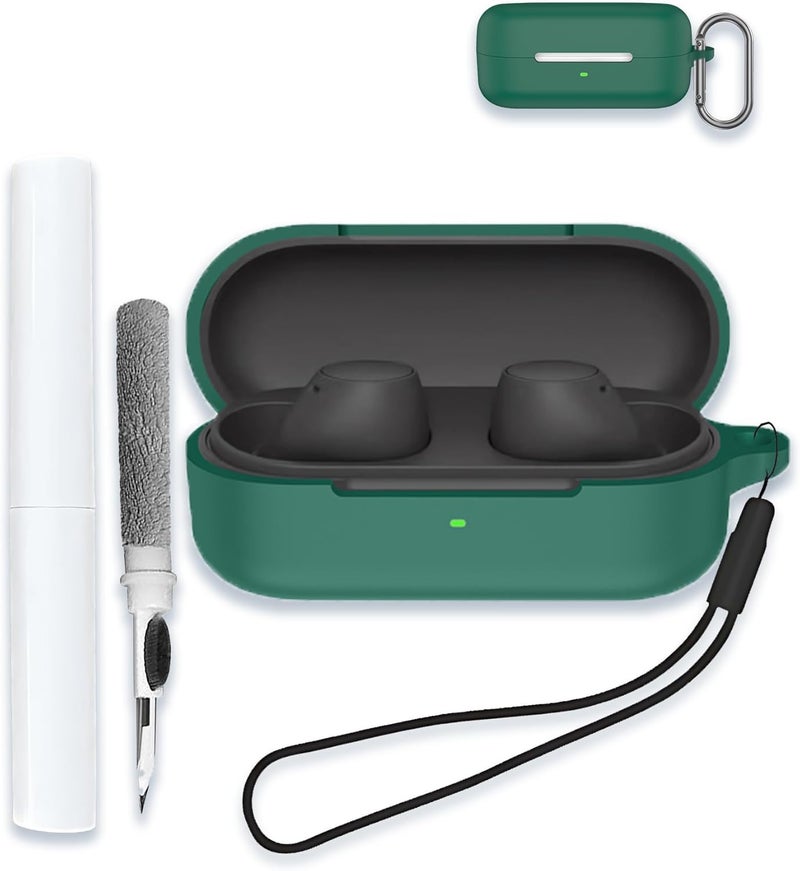 WUNIAK Case for Sony WF-C510 Truly Wireless in-Ear Bluetooth Earbud Headphones, Soft Silicone Protective Portable Scratch Shock Resistant Shell with Cleaner Kit & Carabiner & Lanyard，Black - Image 1