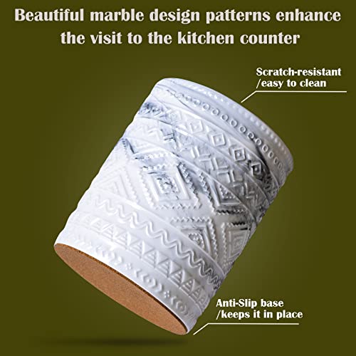 Yundu Grey Ceramic Marble Kitchen Utensil Holder for Countertop, Utensil Crock for Home Décor - Image 3