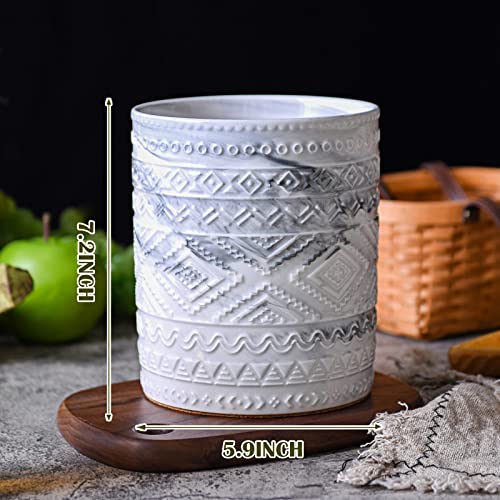 Yundu Grey Ceramic Marble Kitchen Utensil Holder for Countertop, Utensil Crock for Home Décor - Image 2