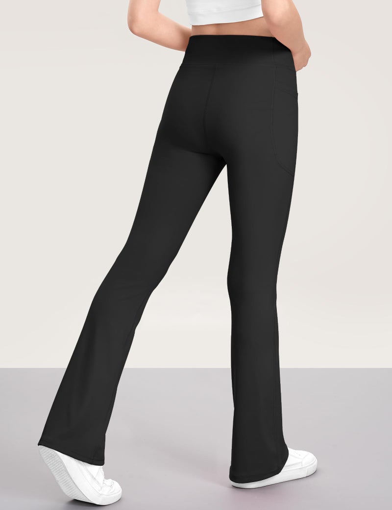 KEREDA Girls Flare Leggings High Waist Cross Bell Bottoms for Girls Yoga Dance Pants with Pockets Black 13-14 Years - Image 3
