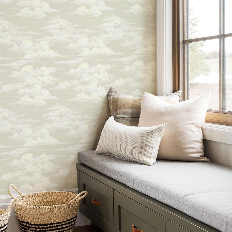 JiffDiff Wallpaper Peel and Stick White Cloud Wallpaper for Bedroom Mural Grey Contact Paper 17.3" x 118" Self Stick Neutral Modern Abstract Wall Paper - Image 4