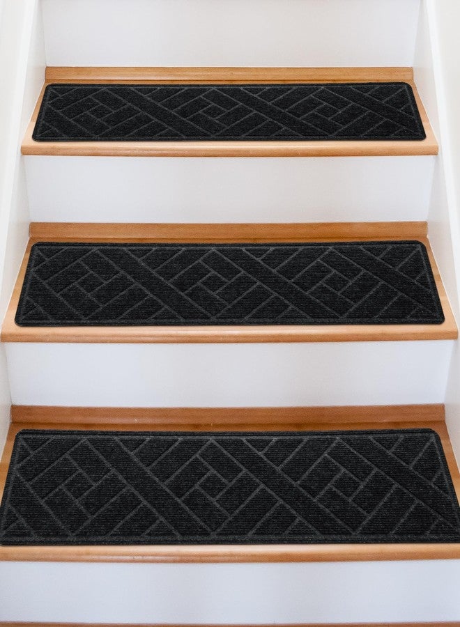 OXKVPVF 15 Pack 8 "X 30" Non-slip Carpet Stair Treads for Indoor Wooden Steps, Made of Polyester and Reusable Adhesive, Suitable for Kids Elders and Pets（Black Lines） - Image 1