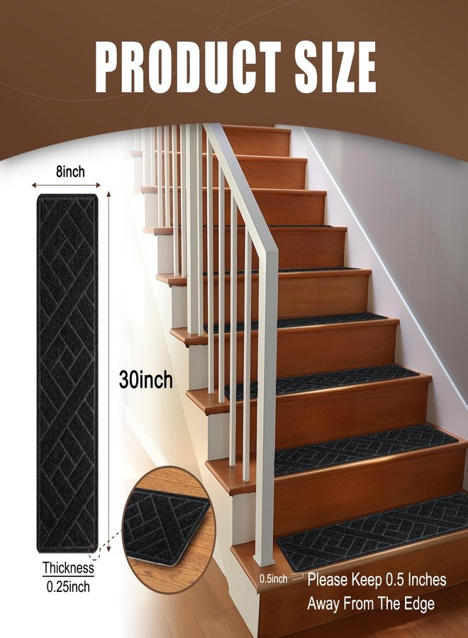 OXKVPVF 15 Pack 8 "X 30" Non-slip Carpet Stair Treads for Indoor Wooden Steps, Made of Polyester and Reusable Adhesive, Suitable for Kids Elders and Pets（Black Lines） - Image 3