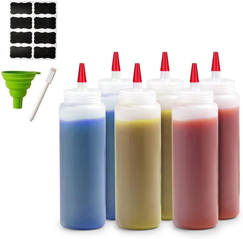 Bellemain 6-Pack Condiment Squeeze Bottles for Sauces - Includes Funnel, Erasable Marker & Reusable Labels, Perfect for Salad Dressings, Liquids, and Ketchup, Durable Plastic 16 oz Bottles - Image 1