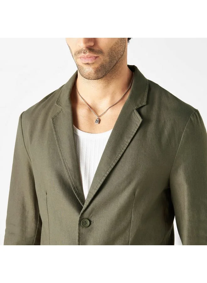 Iconic Iconic Solid Linen Blend Blazer with Long Sleeves