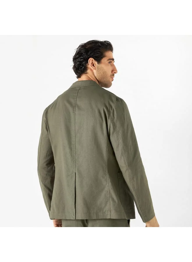 Iconic Iconic Solid Linen Blend Blazer with Long Sleeves