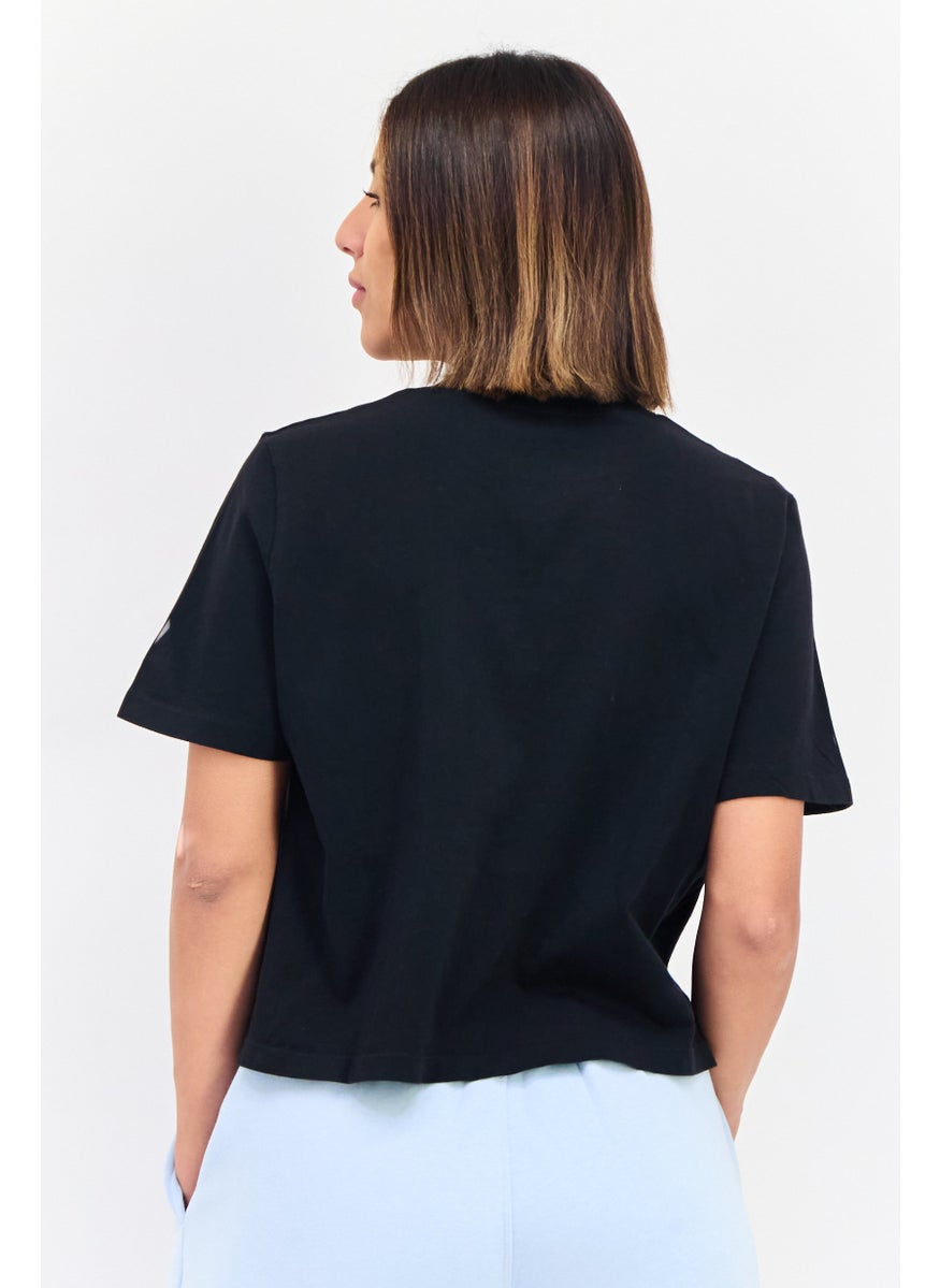 Reebok Women Sportswear Fit Short Sleeves Running Crop T-Shirt, Black  - Image 3