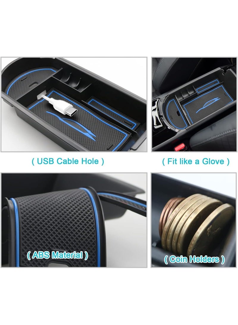 Rubik صندوق تخزين مسند الذراع المركزي مع فتحة كابل USB لسيارات تويوتا C-HR CHR من 2016-2023، إصدار Nightshade والنسخة المحدودة، صينية تنظيم وحدة التحكم في السيارة - أسود/أزرق - Image 2
