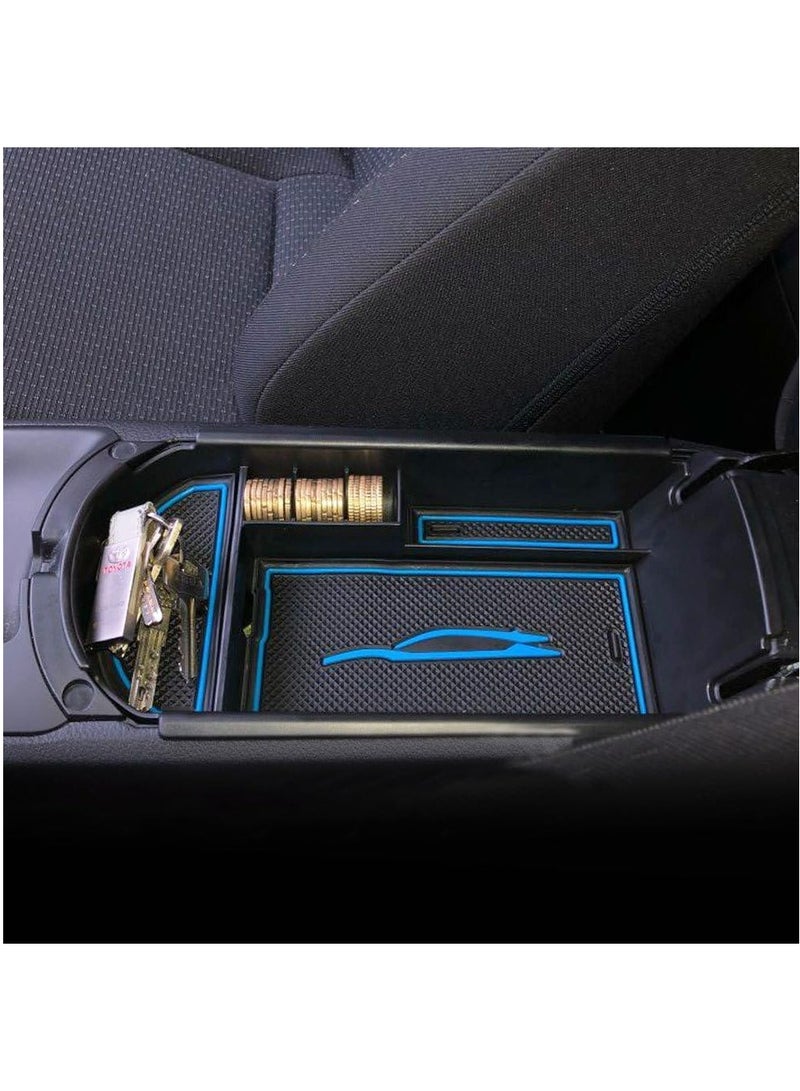 Rubik صندوق تخزين مسند الذراع المركزي مع فتحة كابل USB لسيارات تويوتا C-HR CHR من 2016-2023، إصدار Nightshade والنسخة المحدودة، صينية تنظيم وحدة التحكم في السيارة - أسود/أزرق - Image 3