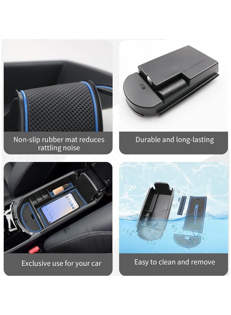 Rubik صندوق تخزين مسند الذراع المركزي مع فتحة كابل USB لسيارات تويوتا C-HR CHR من 2016-2023، إصدار Nightshade والنسخة المحدودة، صينية تنظيم وحدة التحكم في السيارة - أسود/أزرق - Image 4