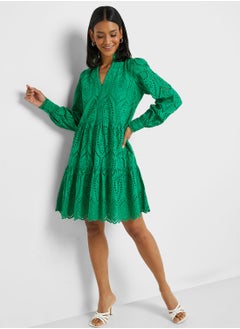 YAS Tiered V-Neck Openwork Dress  - Image 4