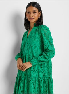 YAS Tiered V-Neck Openwork Dress  - Image 3