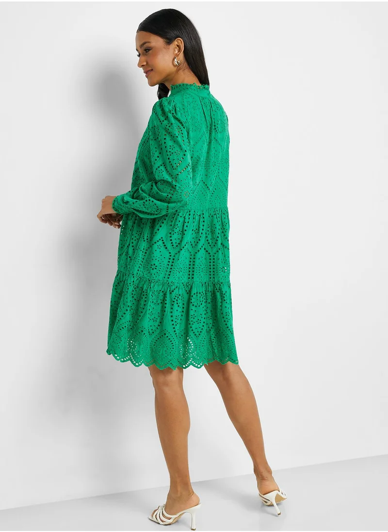 YAS Tiered V-Neck Openwork Dress