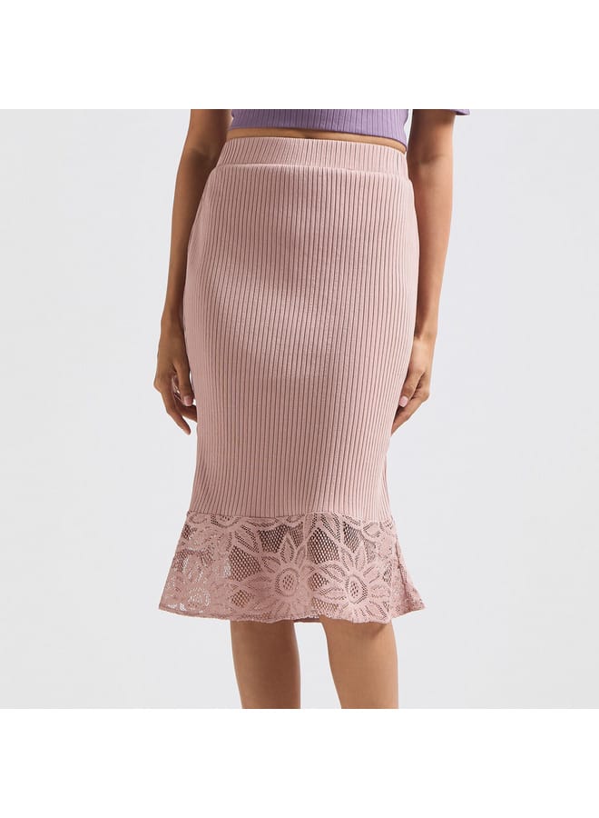 Splash FAV Textured Pencil Skirt with Elasticated Waistband  - Image 1