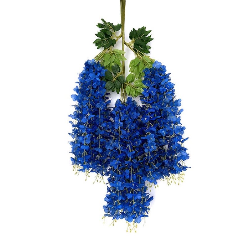 WEISPARK Fake Hanging Flowers 12 Pieces 375 FeetPiece Artificial Wisteria Vine Ratta Hanging Garland Silk Flowers for Home Party Wedding Decor Royal Blue - Image 2