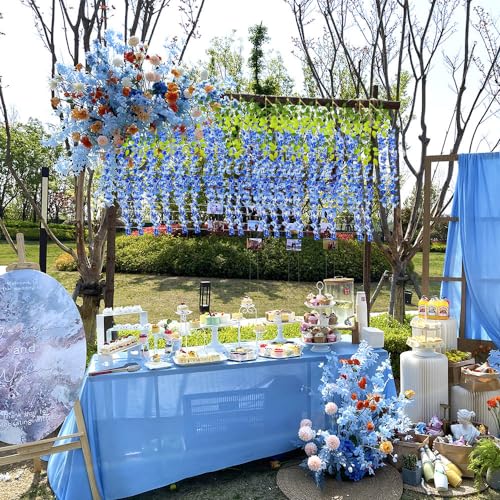 WEISPARK Fake Hanging Flowers 12 Pieces 375 FeetPiece Artificial Wisteria Vine Ratta Hanging Garland Silk Flowers for Home Party Wedding Decor Royal Blue - Image 3