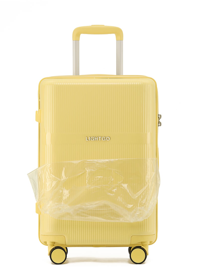 LIGHTGO - LIGHTGO 7624 yellow color 28" Suitcase large size luggage check in luggage with TSA Lock travel case YKK zipper with power bank pocket 100% PC light weight luggage - Image 1