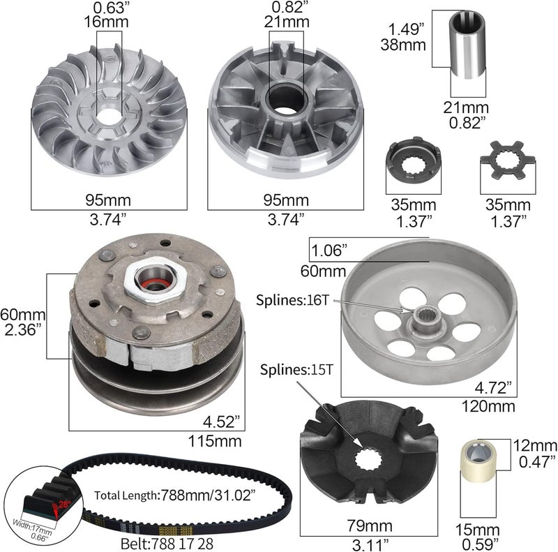 JIAYAN Clutch Assembly Variator Rebuild Kit for Scrambler Predator Sportsman 50/90 cc 2-Stroke ATV - Image 2