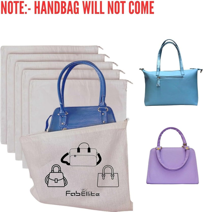 FAB ELLITE أكياس غبار قطنية من FAB ELLITE لتنظيم حقائب اليد، حقيبة مطوية بسحاب للسفر، حافظة تخزين موفرة للمساحة في الخزانة لحقائب اليد النسائية، حقيبة يد (مجموعة من 5) - Image 2