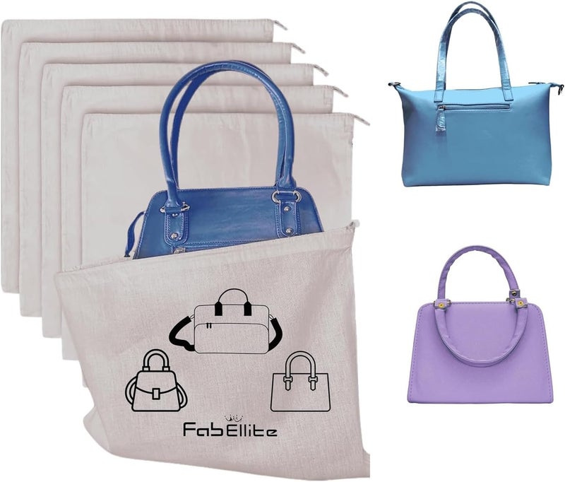 FAB ELLITE أكياس غبار قطنية من FAB ELLITE لتنظيم حقائب اليد، حقيبة مطوية بسحاب للسفر، حافظة تخزين موفرة للمساحة في الخزانة لحقائب اليد النسائية، حقيبة يد (مجموعة من 5) - Image 1