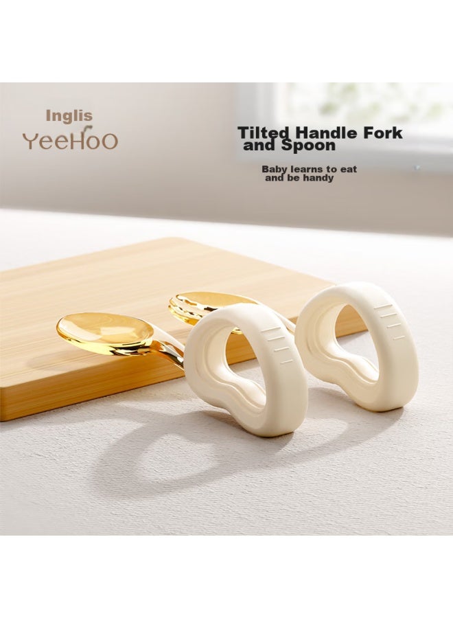 Yeehoo Baby Self-feeding Spoon, First Year Eating Training, Children's Ppsu Tableware, Bent Fork And Spoon - Image 1