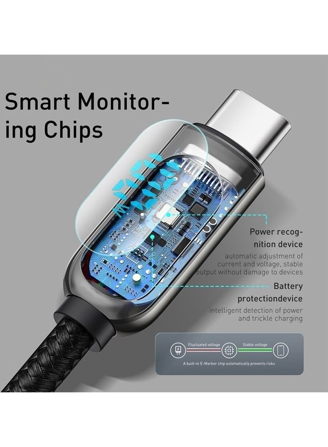 بيسوس كابل نقل بيانات وشحن فائق السرعة من Type-C إلى Type-C بتقنية PD وقدرة 100 وات مع شاشة LED رقمية لعرض القدرة لأجهزة الآي باد وهواوي وشاومي وسامسونج بشدة تيار 5 أمبير وطول متر واحد أخضر - Image 3