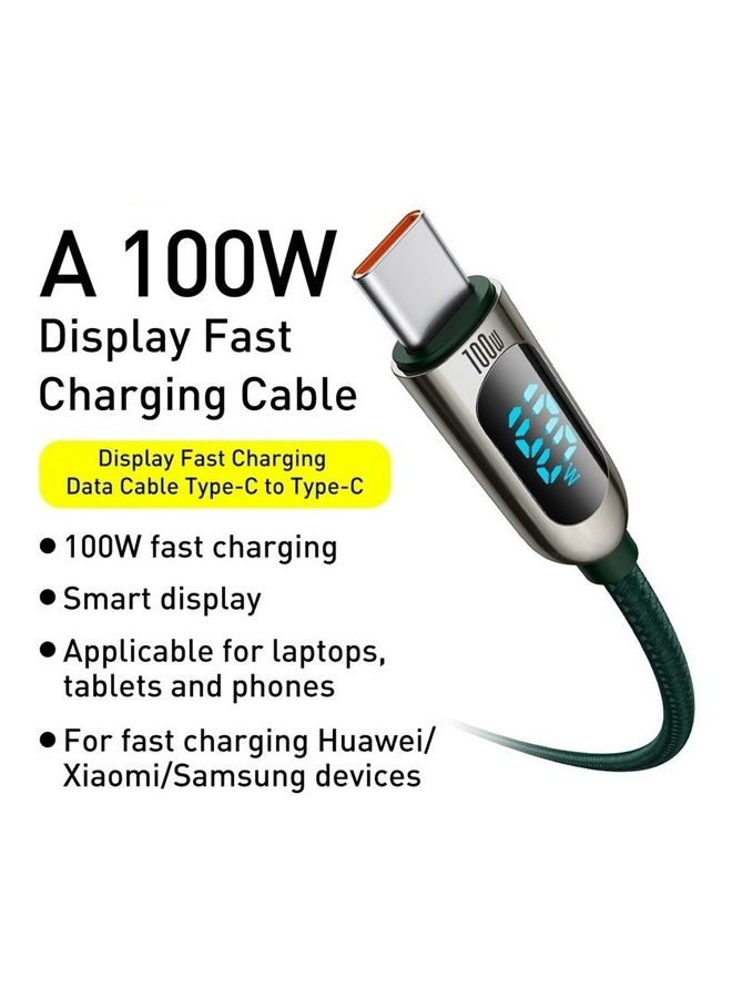 بيسوس كابل نقل بيانات وشحن فائق السرعة من Type-C إلى Type-C بتقنية PD وقدرة 100 وات مع شاشة LED رقمية لعرض القدرة لأجهزة الآي باد وهواوي وشاومي وسامسونج بشدة تيار 5 أمبير وطول متر واحد أخضر - Image 2