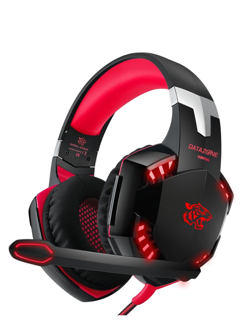 Datazone Wired Gaming Headset in Red Color with Professional Red Lighting, Noise Cancelling, and High-Precision Surround Sound – Compatible with PS5, PS4, PC, XBOX – High Quality and Designed for Gaming Enthusiasts - Image 1