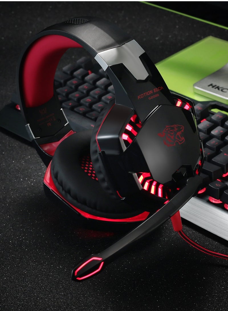 Datazone Wired Gaming Headset in Red Color with Professional Red Lighting, Noise Cancelling, and High-Precision Surround Sound – Compatible with PS5, PS4, PC, XBOX – High Quality and Designed for Gaming Enthusiasts - Image 3