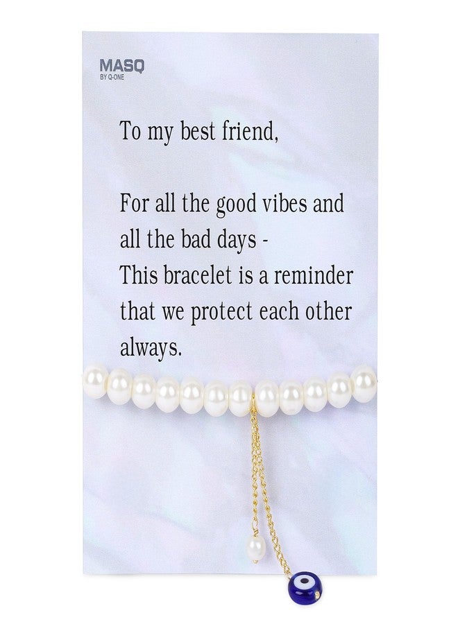 MASQ Best Friend Pearl Bracelet Gift-Friendship Band for Girls & Boys with Sweet Message Card & Embroidered Organza Pouch Cute BFF Gift for Bestie Birthday, Good Vibes & Protection Set Of 1 - Image 1