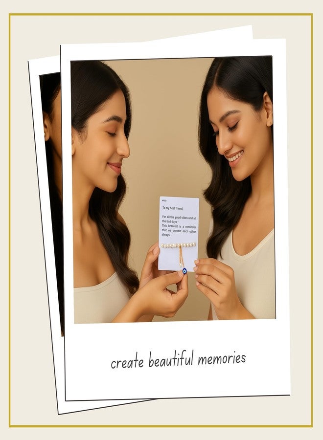MASQ Best Friend Pearl Bracelet Gift-Friendship Band for Girls & Boys with Sweet Message Card & Embroidered Organza Pouch Cute BFF Gift for Bestie Birthday, Good Vibes & Protection Set Of 1 - Image 3