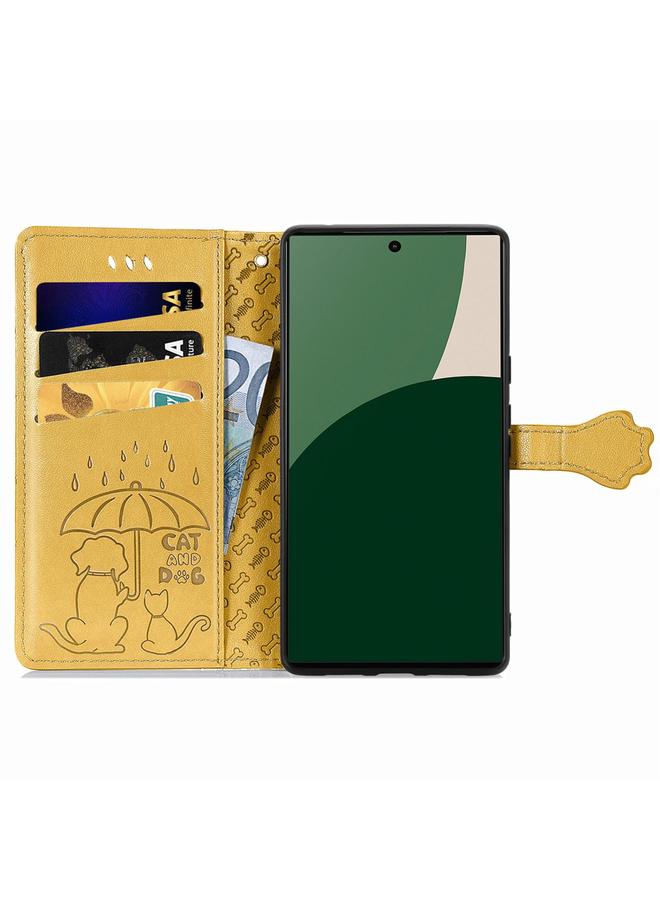 اس-توب جراب لهاتف Fujitsu Arrows We2 / F-52E مصنوع من الجلد المنقوش بنقشة قطة وكلب - Image 3