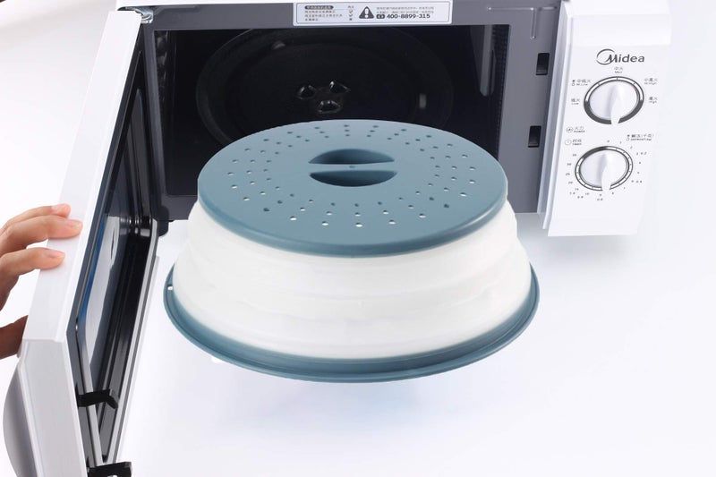 WENWELL Vented Collapsible Microwave Splatter Cover for Food,Kitchen Gadget dish bowl Plate Proof lid Can be Hung,Dishwasher-Safe,BPA-Free Silicone & Plastic,10.5 inchs,gray - Image 3