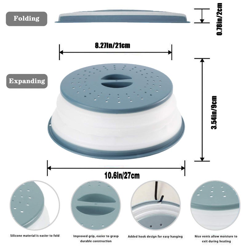 WENWELL Vented Collapsible Microwave Splatter Cover for Food,Kitchen Gadget dish bowl Plate Proof lid Can be Hung,Dishwasher-Safe,BPA-Free Silicone & Plastic,10.5 inchs,gray - Image 2