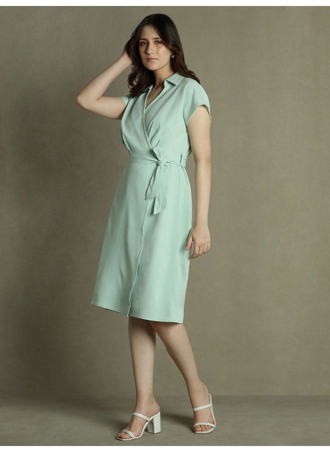 Dennis Lingo Sage Green Dress for Women - Regular Fit, Poly Moss  - Image 1