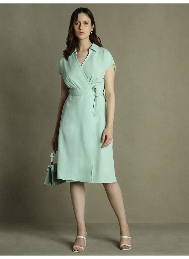 Dennis Lingo Sage Green Dress for Women - Regular Fit, Poly Moss  - Image 2
