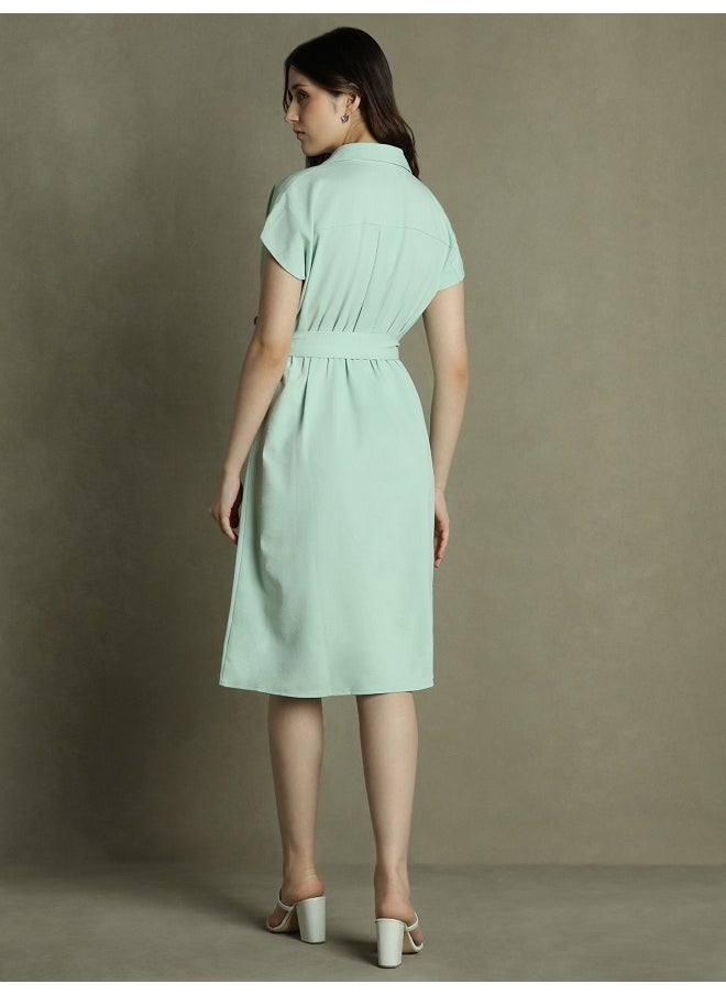 Dennis Lingo Sage Green Dress for Women - Regular Fit, Poly Moss  - Image 3