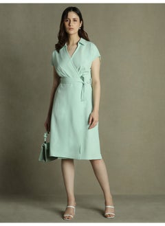 Dennis Lingo Sage Green Dress for Women - Regular Fit, Poly Moss  - Image 2