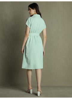 Dennis Lingo Sage Green Dress for Women - Regular Fit, Poly Moss  - Image 3