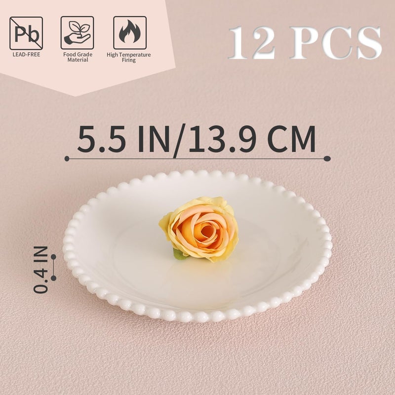 OMAYKEY 5.5 Inch Small Ceramic Dessert Plates Set of 12, Small Appetizer Plates, Porcelain Round Shaped Mini White Plate, for Cake Waffles Snacks Side Dish, Oven Microwave Dishwasher Safe - Image 3