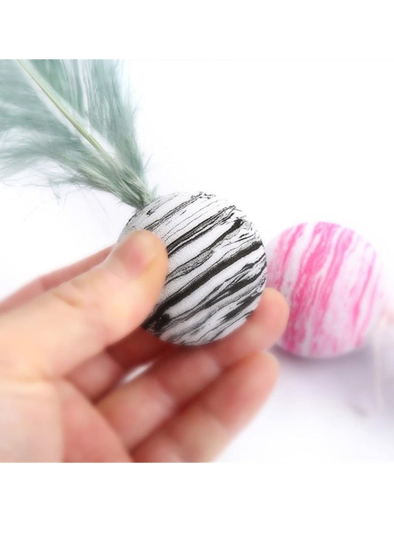 Cat Toys, Feather Ball Teaser Chew Toys Kitten Scratch Trow for Cats Kitty Teeth Cleaning Playing 2 Blue, Red, Black